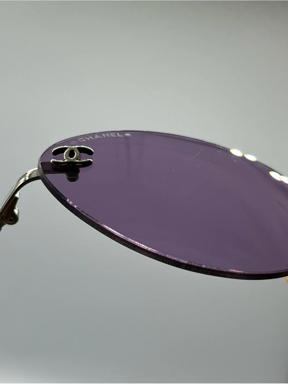CHANEL Purple Rimless Sunglasses with Silver Bridge